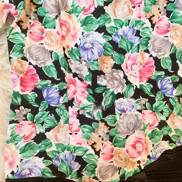 80s Vintage Floral Mermaid Ruffle Dress L - Picture 4 of 6